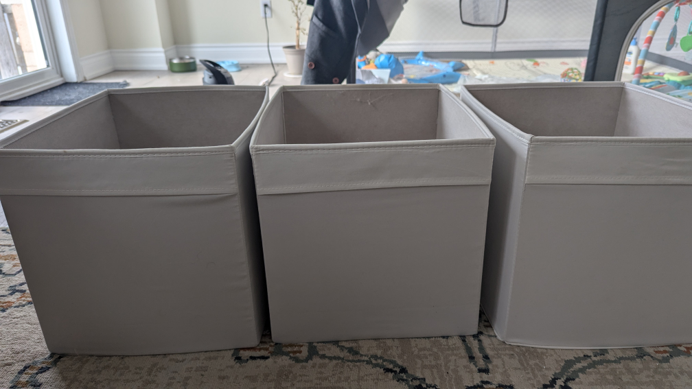 Three IKEA DRONA Storage Boxes