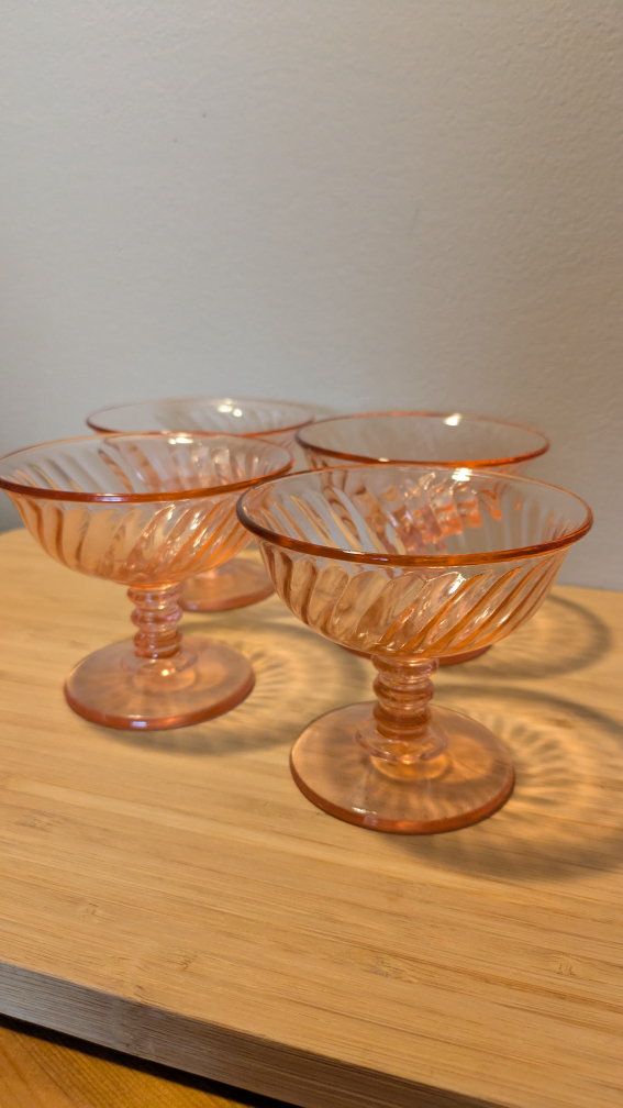 Set of four vintage pink glass dessert glasses