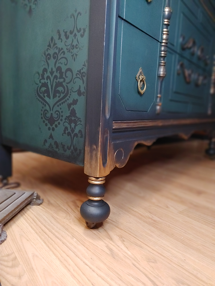 Vintage Dark Teal & Gold Dresser - photo 3