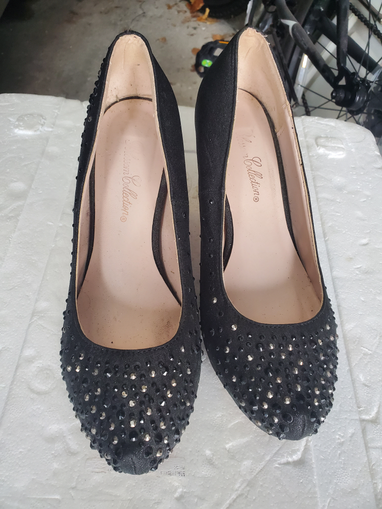 Black sparkly heels, size 8