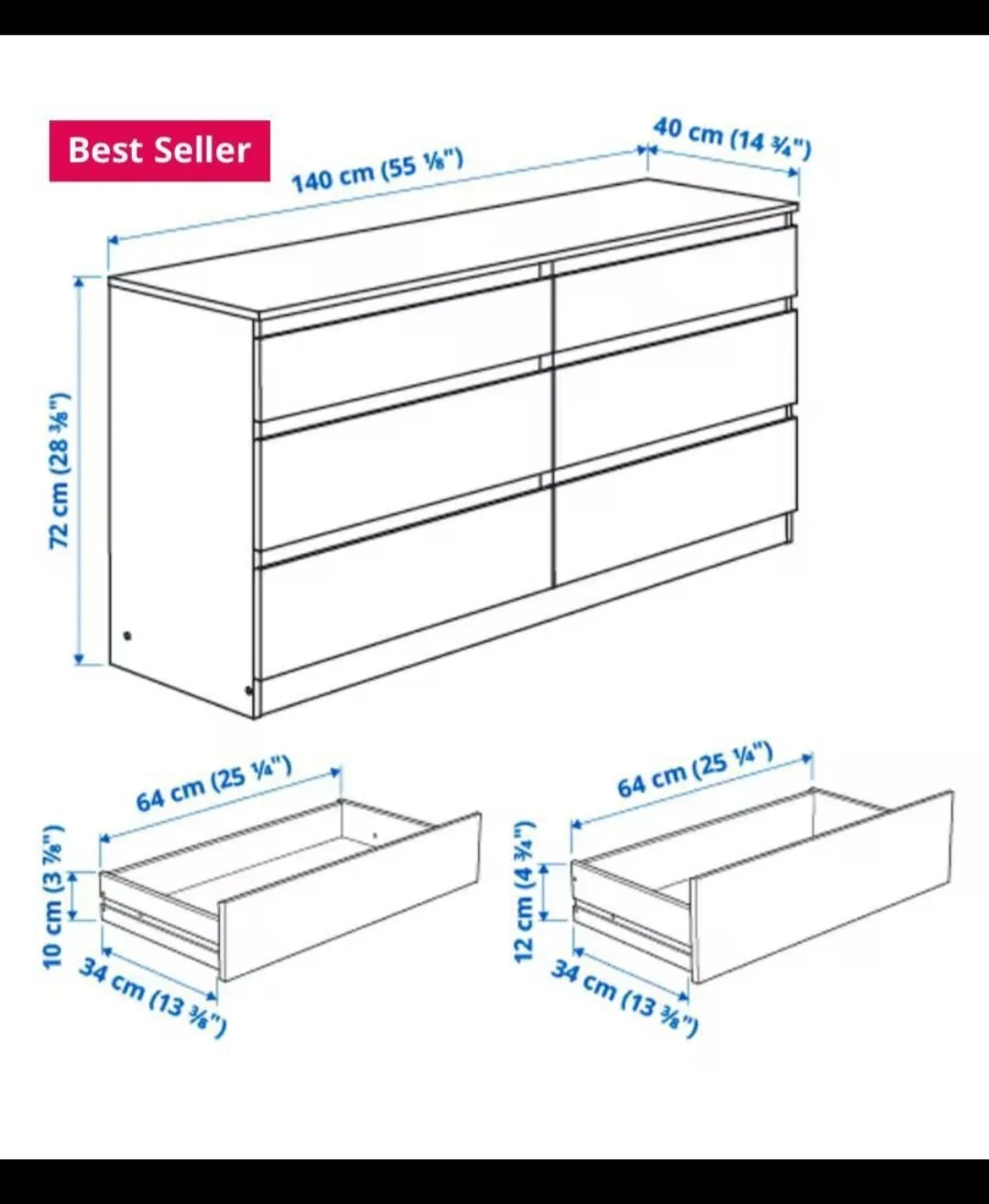IKEA MALM 6-Drawer Dresser - Black-Brown image indicator(2)