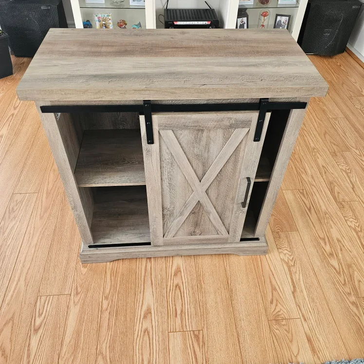 BRAND NEW Grey Wash Farmhouse Sliding Barn Door Cabinet image indicator(9)