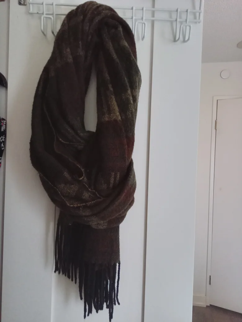 Warm Brown and Green Patterned Scarf thumbnail
