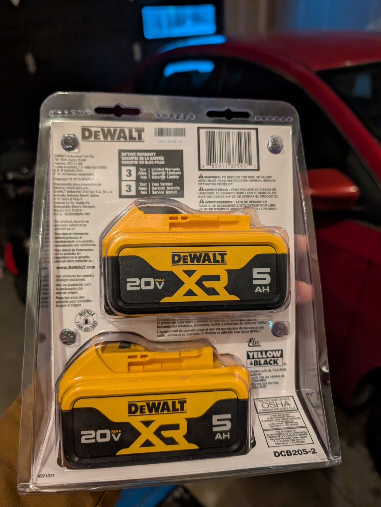 Dewalt 20V Max XR 5Ah Lithium Ion Batteries (2-Pack)