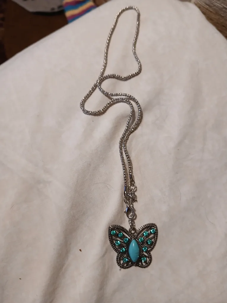 Silver Butterfly Necklace with Turquoise Stone image indicator(2)