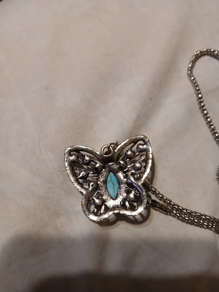 Silver Butterfly Necklace with Turquoise Stone image indicator(3)