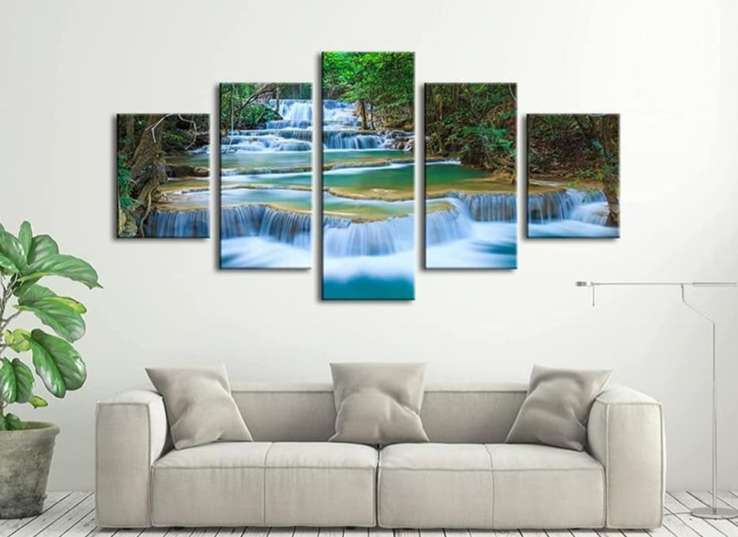 5-Panel Waterfall and Beach Canvas Prints