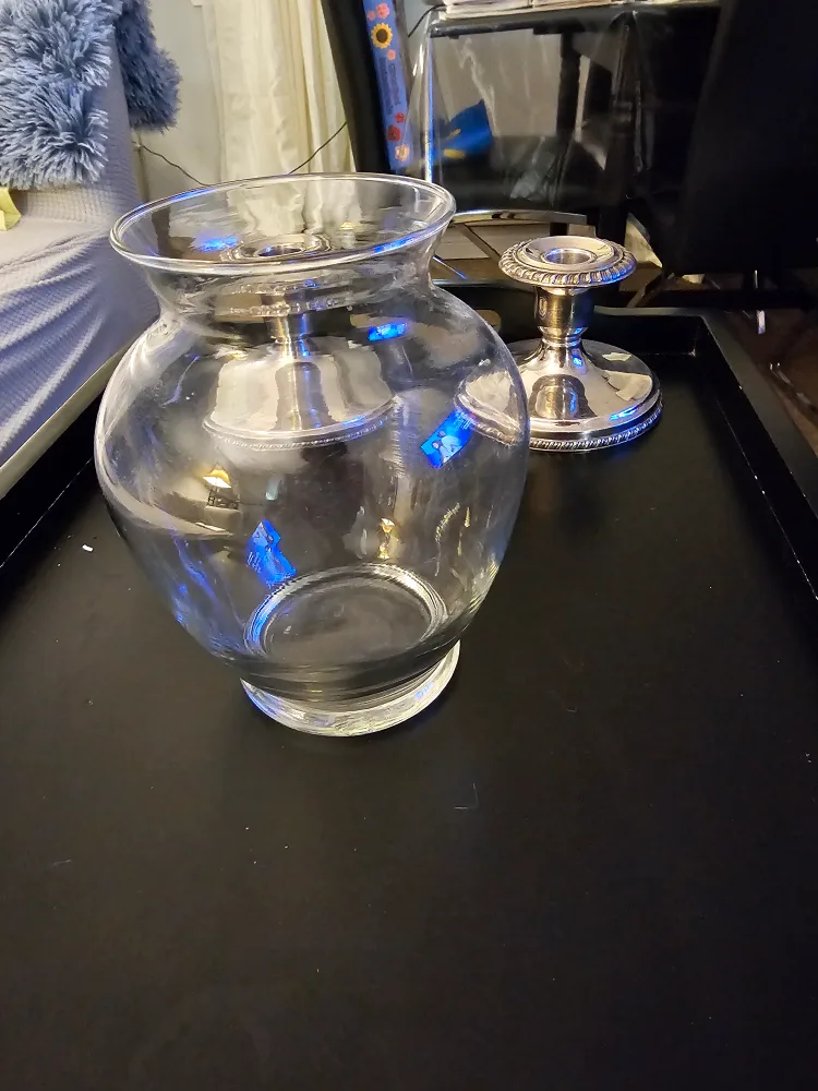 Pair of Silver Candle Holders & Glass Vase image indicator(2)