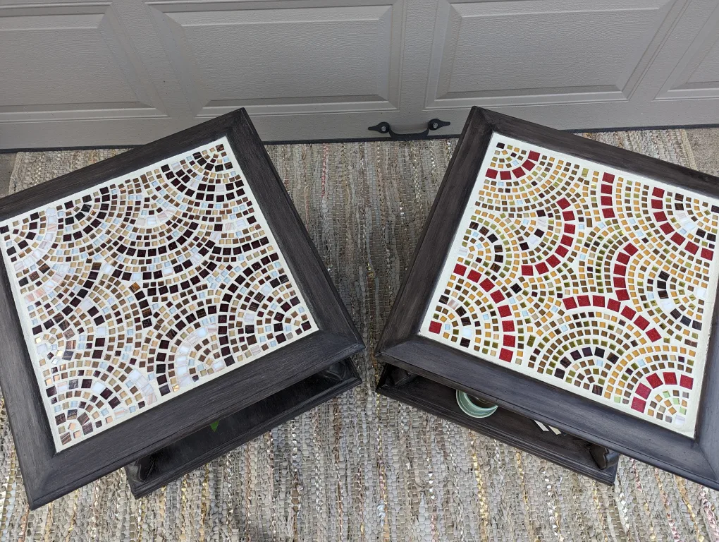 Newly refinished side tables with hand-tiled mosaic patterns image indicator(4)