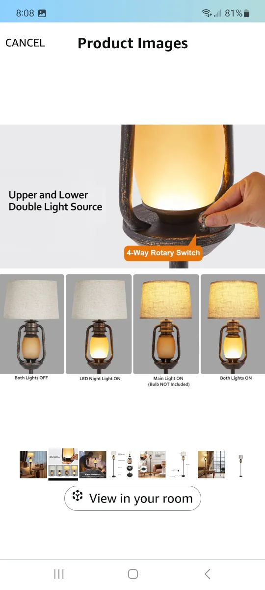 SURAIELC Farmhouse Floor Lamp with Night Light image indicator(4)