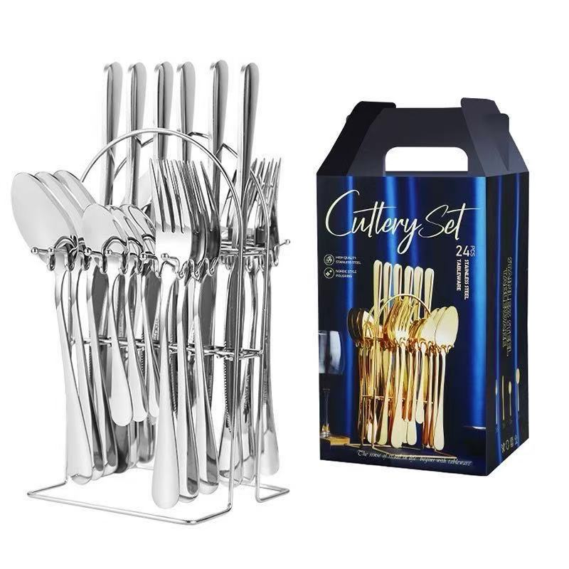 24-Piece Stainless Steel Cutlery Set with Stand