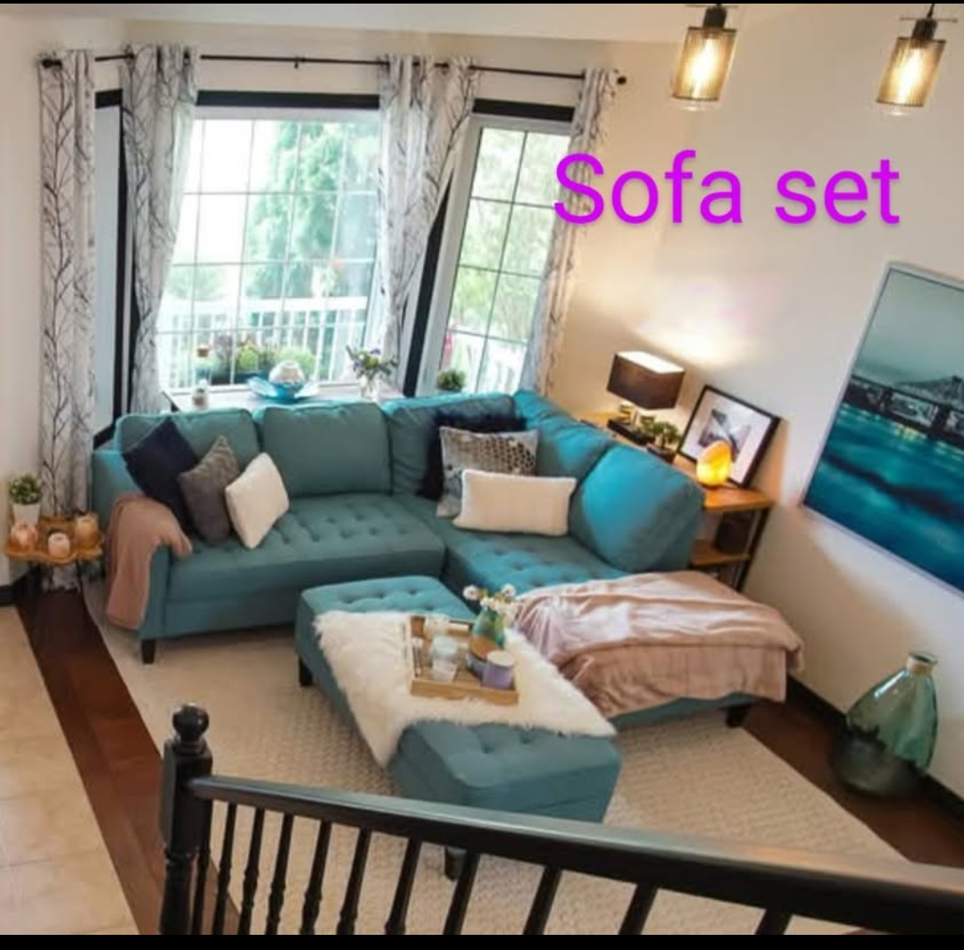 Teal Sectional Sofa with Ottoman