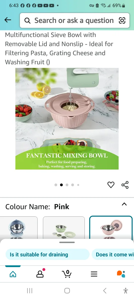 Pink 3-in-1 Vegetable/Fruit Prep Bowl with Graters image indicator(6)