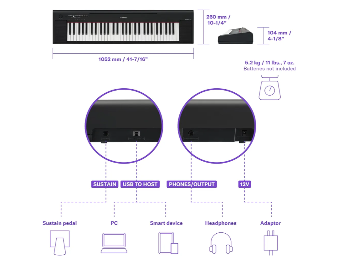 Yamaha 61-Key Piaggero Ultra-Portable Digital Piano, Black - photo 5