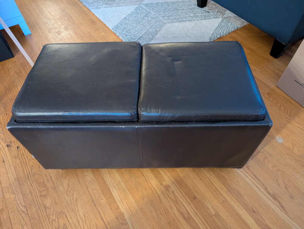 Brown Leather Storage Ottoman with Two Trays