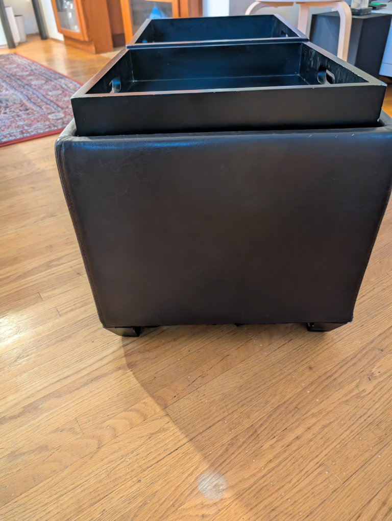 Brown Leather Storage Ottoman with Two Trays - photo 3