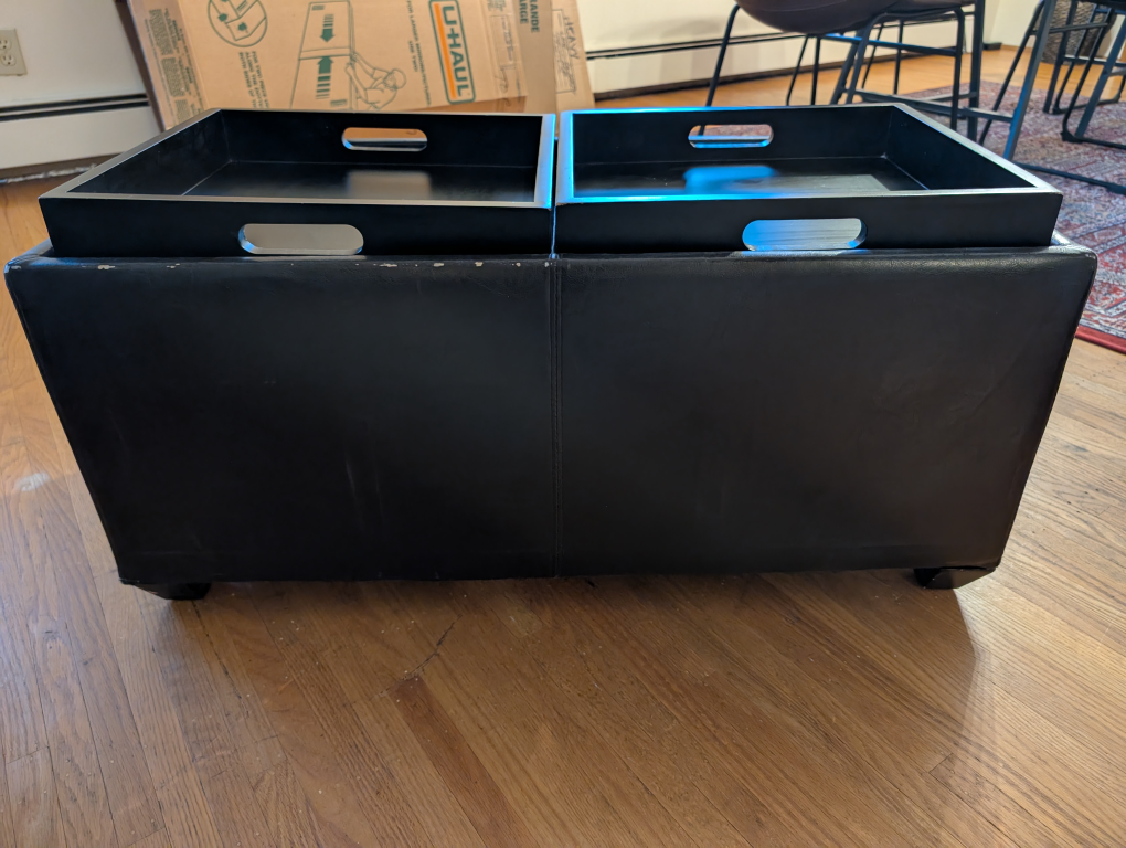 Brown Leather Storage Ottoman with Two Trays - photo 4