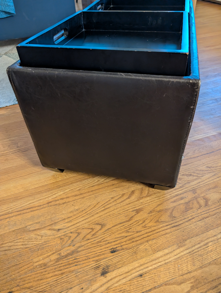Brown Leather Storage Ottoman with Two Trays - photo 5