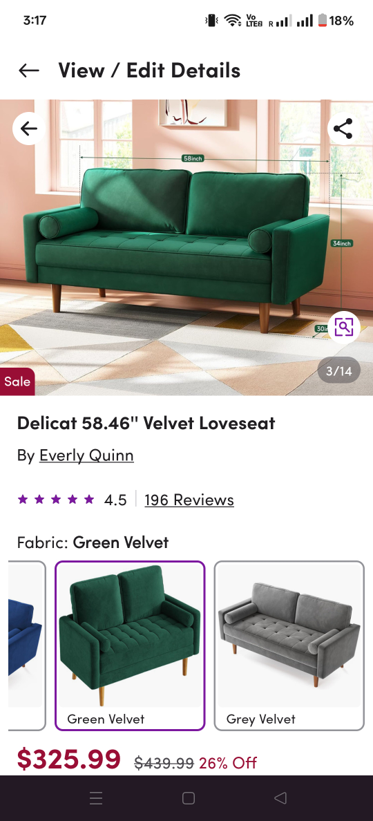 Modern Green Loveseat 2 Seater Sofa- NEVER USED& UNOPENED BOX