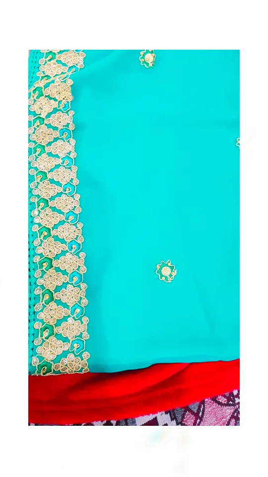 Beautiful teal and white embroidered saree image indicator(4)