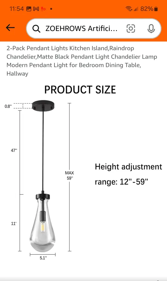 2-Pack Black Pendant Lights - Modern Raindrop Chandelier 🧡 image indicator(2)