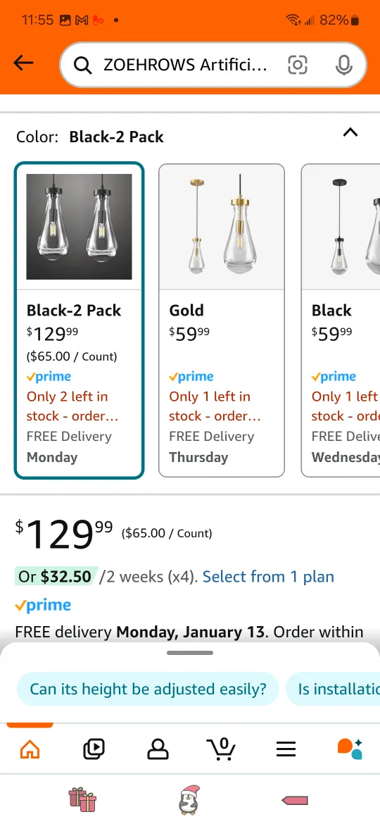 2-Pack Black Pendant Lights - Modern Raindrop Chandelier 🧡 image indicator(3)