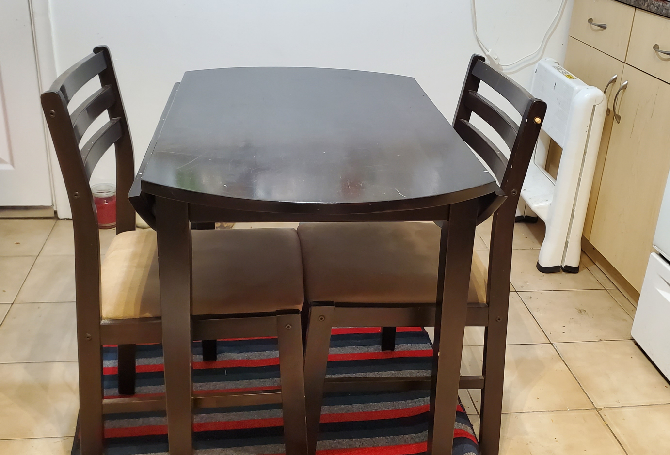 Dark Brown Round Drop Leaf Table with Two Chairs - photo 3