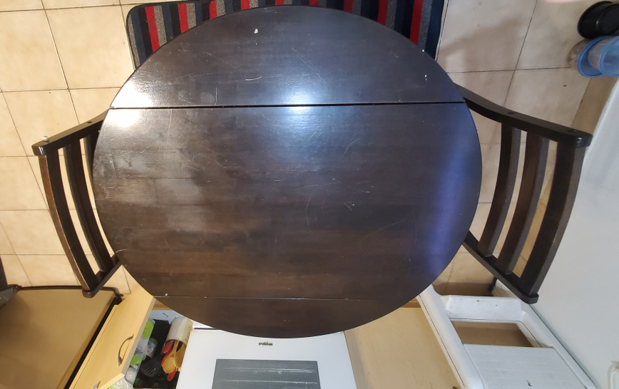 Dark Brown Round Drop Leaf Table with Two Chairs - photo 4