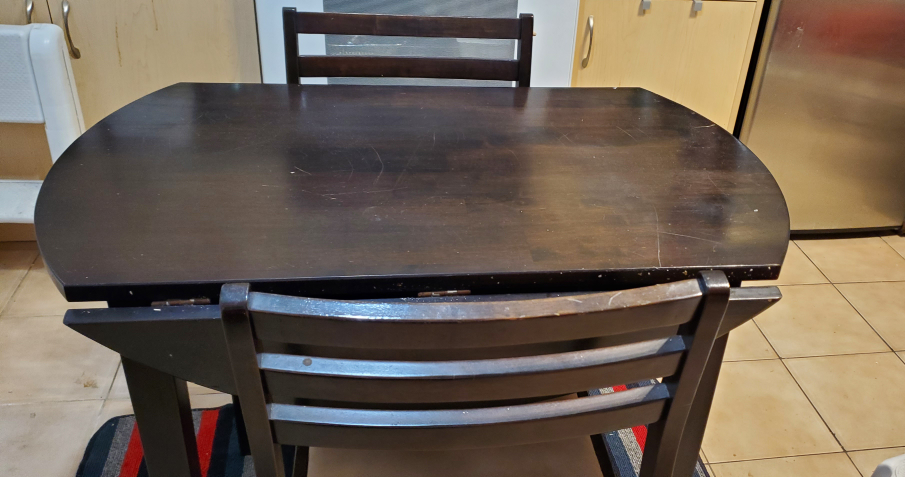 Dark Brown Round Drop Leaf Table with Two Chairs - photo 5