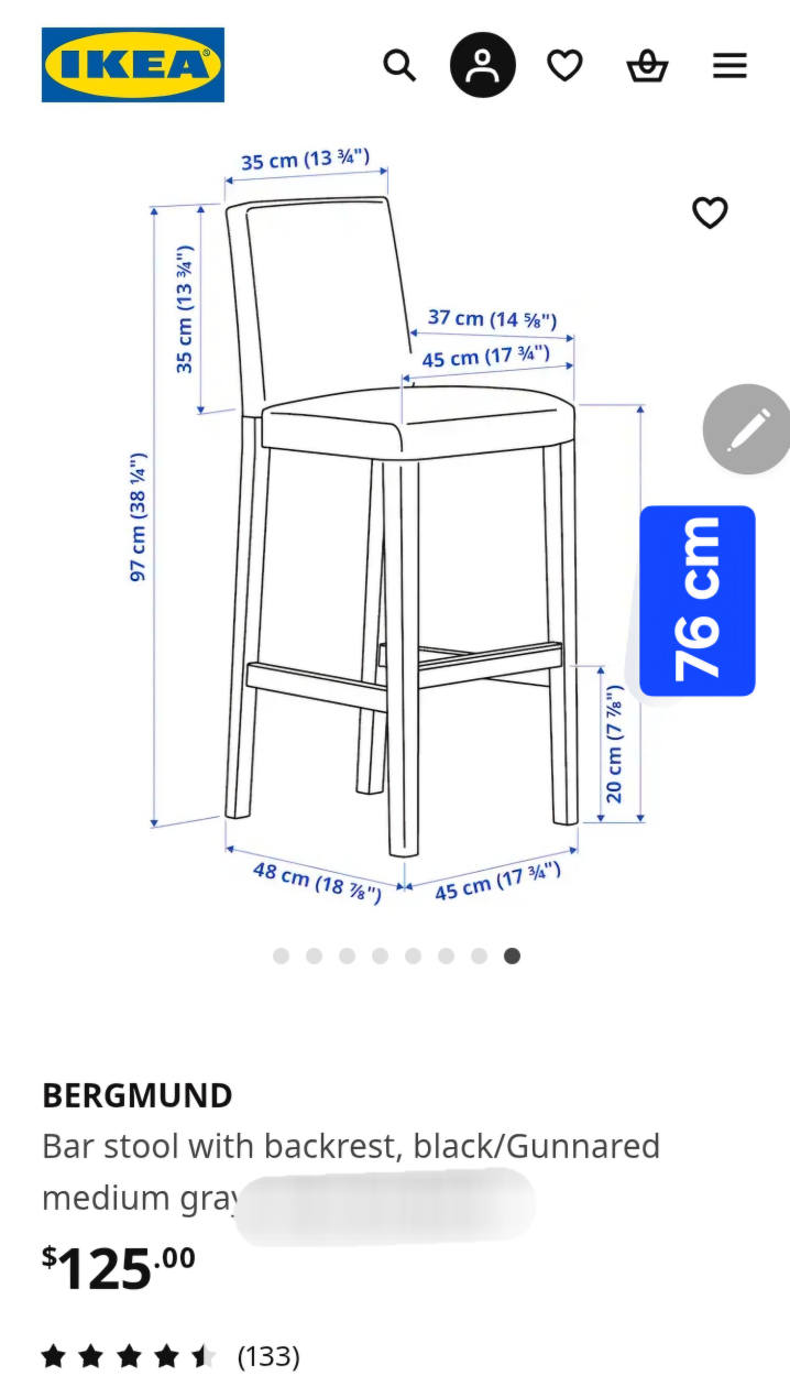 IKEA Counter stool, 76 cm, 30 inches seating height - photo 4