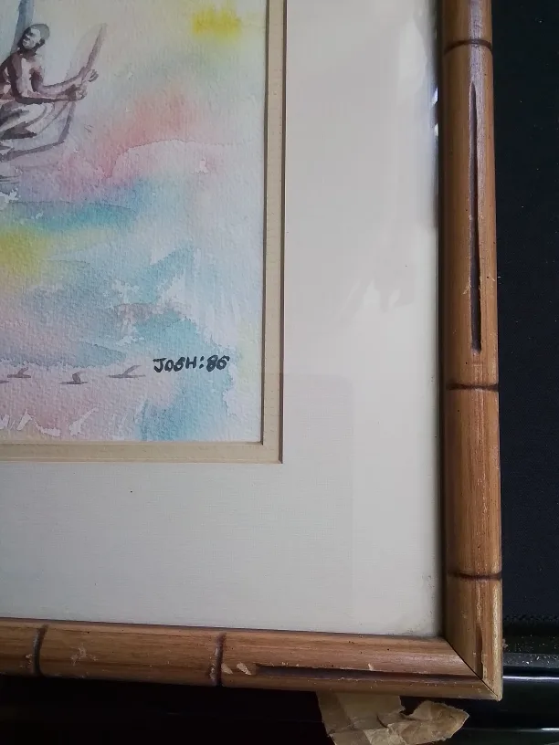 Framed Watercolor Painting of African scene Signed image indicator(3)