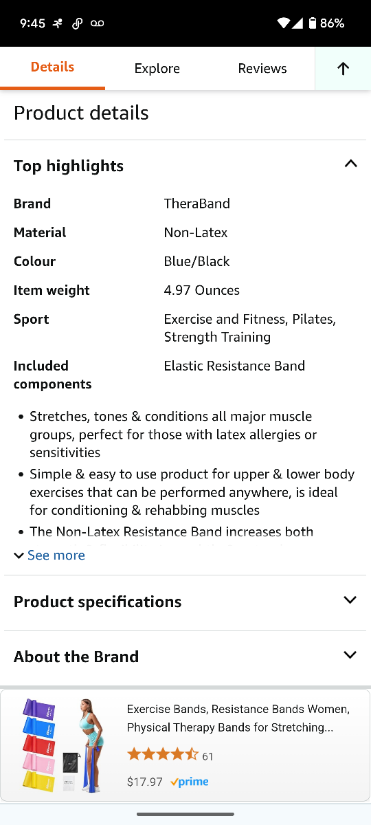 TheraBand Resistance Bands Set, Non-Latex, Blue/Black - photo 3