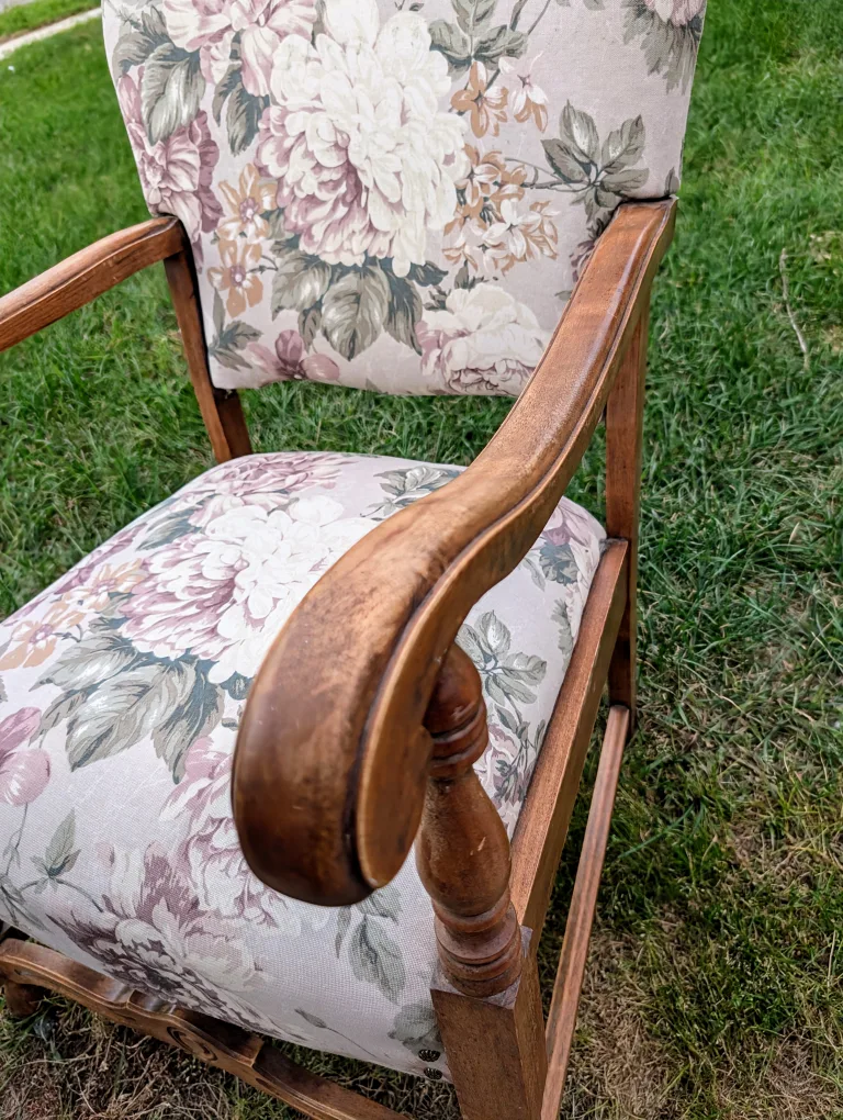 Vintage Floral Armchair Solid Wood and Padded Seat 🧡 image indicator(2)