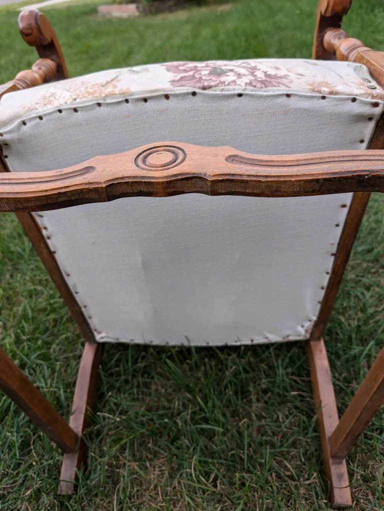 Vintage Floral Armchair Solid Wood and Padded Seat 🧡 image indicator(7)