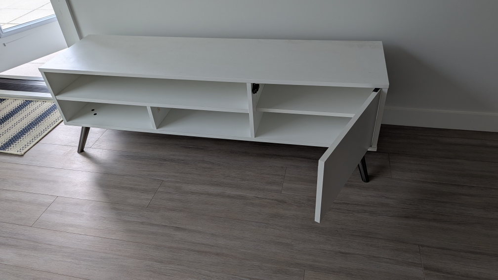White TV Stand with Cabinet and Open Shelving - photo 3