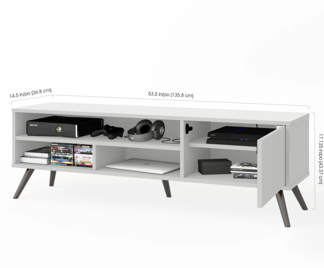 White TV Stand with Cabinet and Open Shelving - photo 4