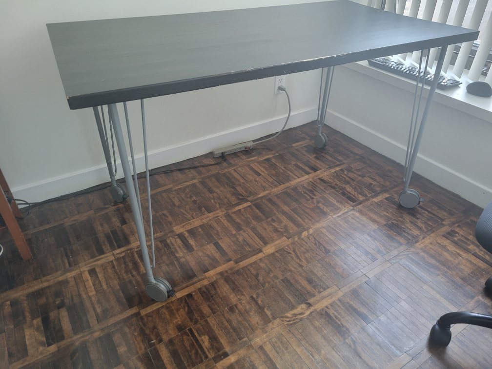 Dark Brown Desk with Metal Legs With Wheels - photo 2