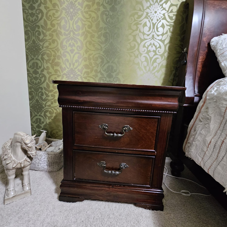 Dark Wood Two-Drawer Nightstand