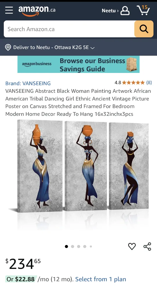 *NEW IN BOX* African Woman Triptych Canvas Wall Art image indicator(2)