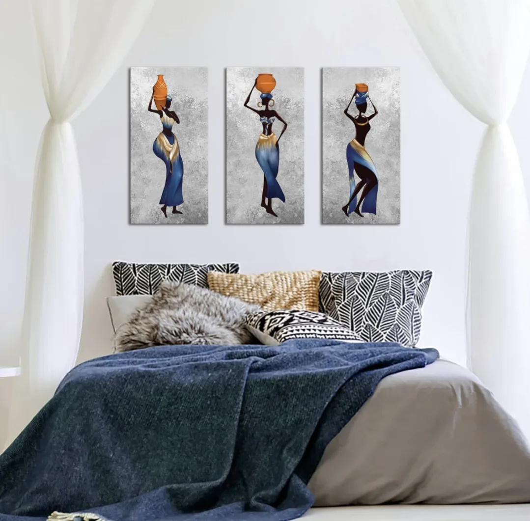 *NEW IN BOX* African Woman Triptych Canvas Wall Art image indicator(3)