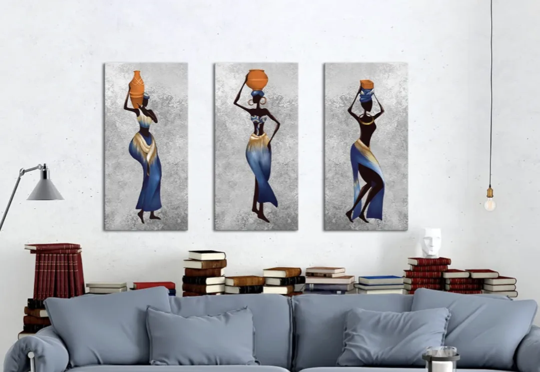 *NEW IN BOX* African Woman Triptych Canvas Wall Art image indicator(4)
