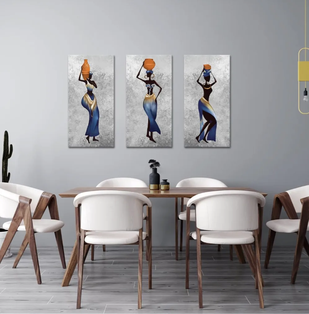 *NEW IN BOX* African Woman Triptych Canvas Wall Art image indicator(5)