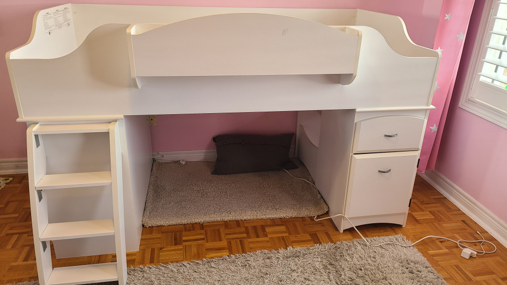 White Low Loft Bed with Storage and reading nook - photo 2