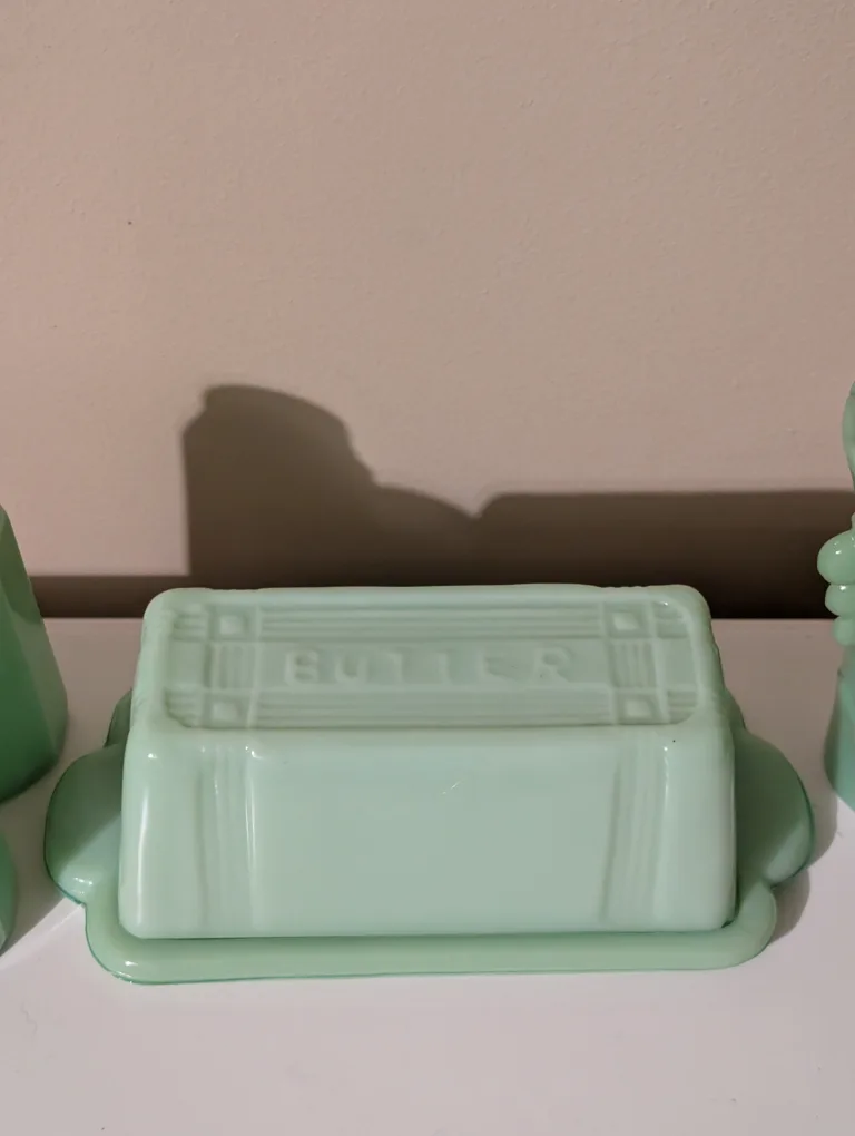 Vintage Green Salt and Pepper Shakers, Butter Dish image indicator(2)