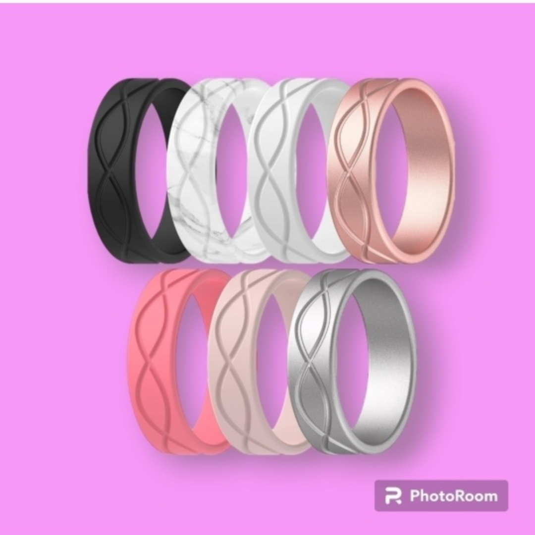Unisex Silicone Infinity Design Wedding Bands Set of 7
