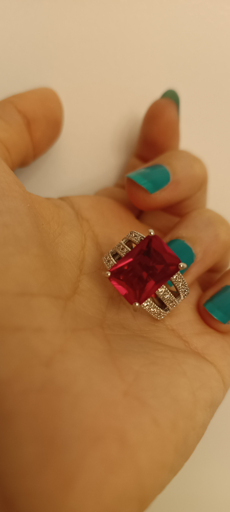 Stunning Red Gemstone Statement Ring. Silver plated . - photo 3