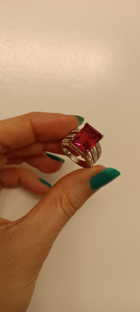 Stunning Red Gemstone Statement Ring. Silver plated . - photo 4