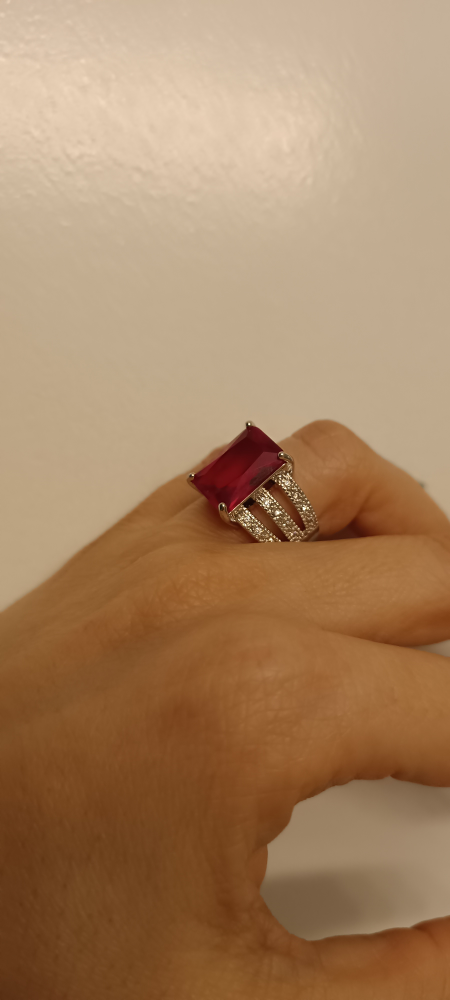 Stunning Red Gemstone Statement Ring. Silver plated . - photo 5