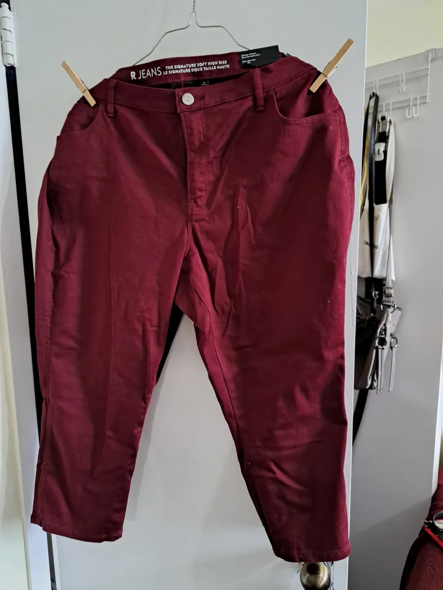 R Jeans Burgundy High Rise Cropped Jeans thumbnail