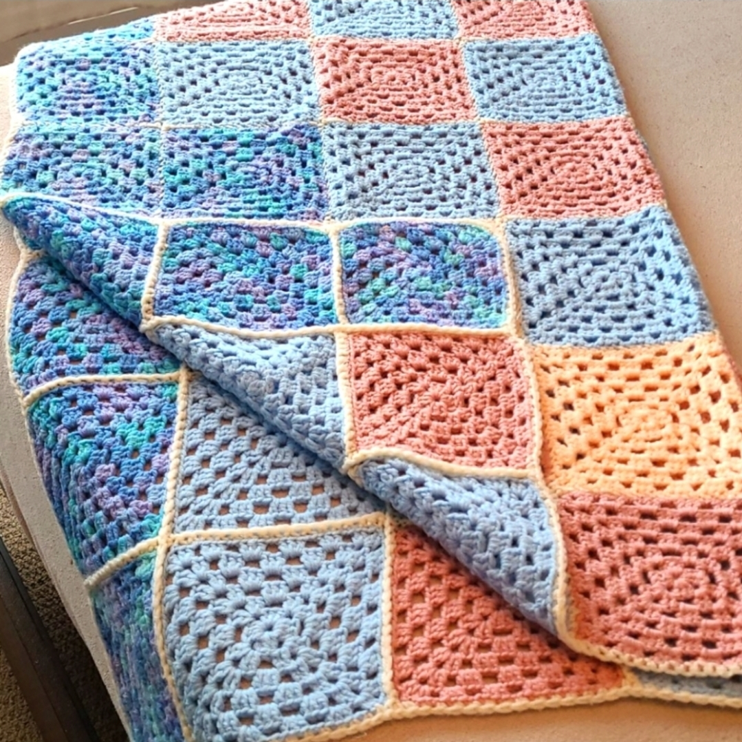 Blue and Pink Crochet Baby Blanket